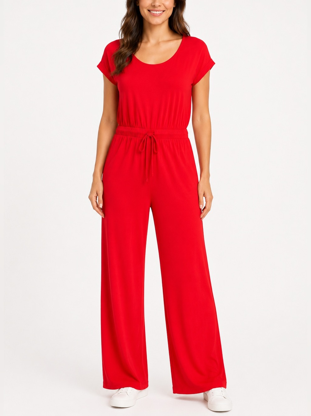 St. John’s Bay Active Red Wide Leg Jumpsuit Large NWT Lounge Casual Drawstring